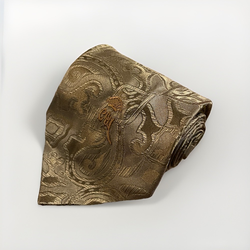 Countess Mara Men's Necktie Tie Silk Gold Embossed Geometric‎